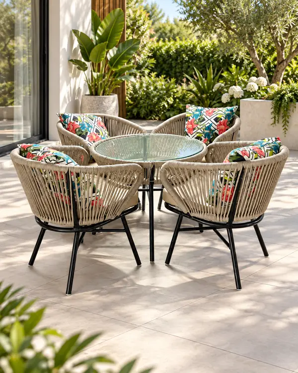 Beige Rope Patio Set with Glass Table — image 1