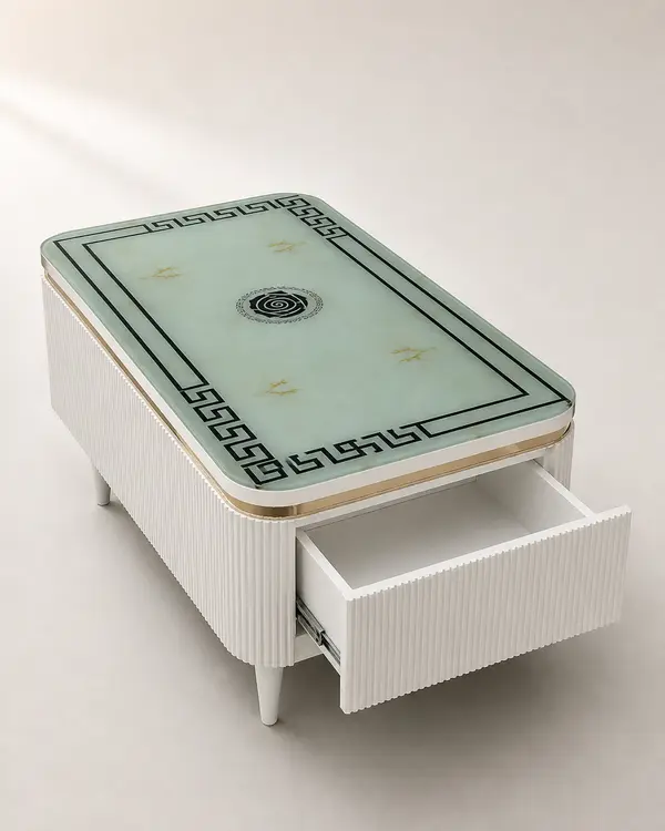 Jade Marble Center Table with Greek Key Border — image 2