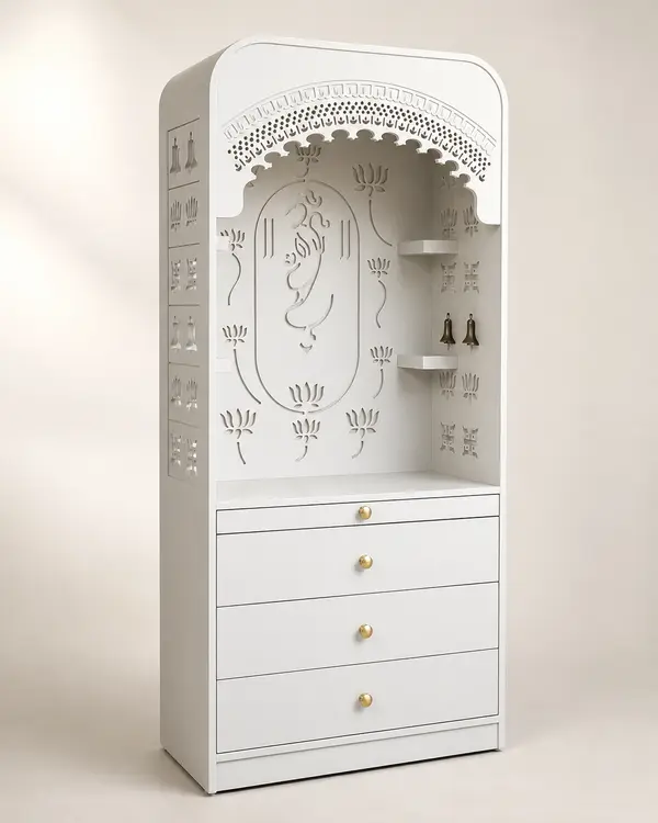 White Minimal Mandir with Ganesh Outline — image 1
