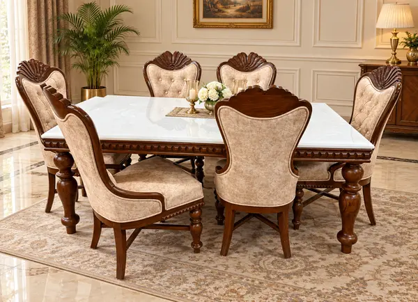 Classic Carved Wooden Dining Table Set — image 2