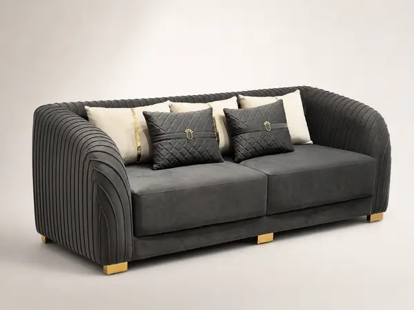 Charcoal Velvet Pleated Arm Loveseat — image 5