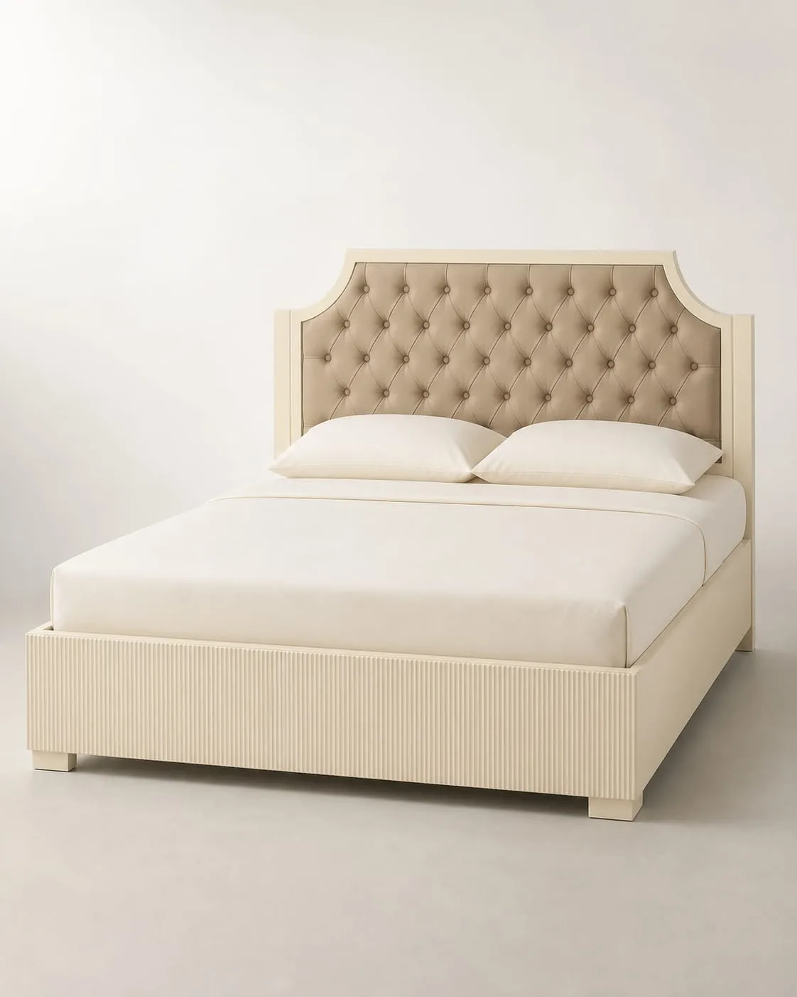 Cream Diamond Tufted Platform Bed by Modi Interiors in Jagatpura Jaipur